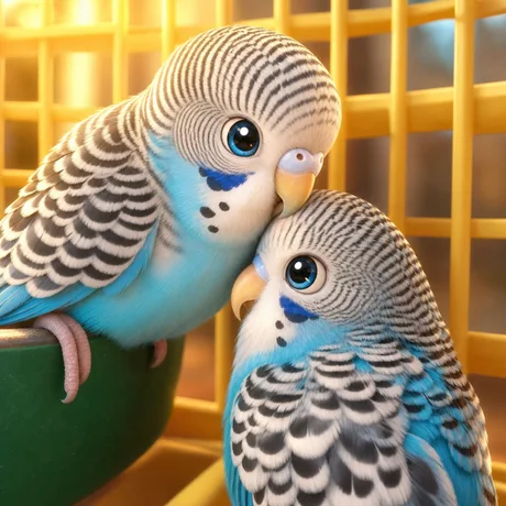 Two cartoon budgerigars