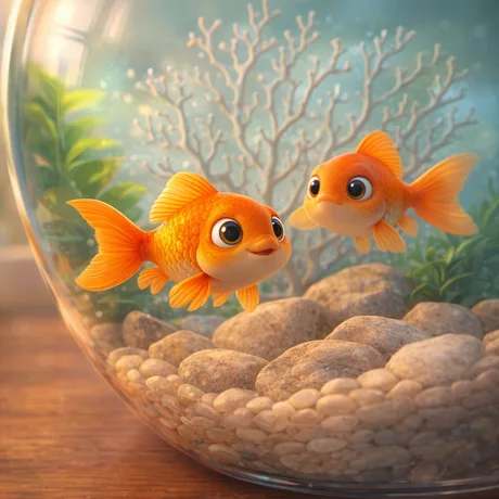 Two cartoon goldfish in a bowl